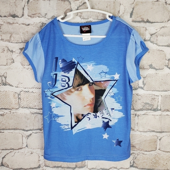Justin Bieber Crew Neck Tee Baby Blue  Graphic Medium 10/12 Official - Picture 1 of 9